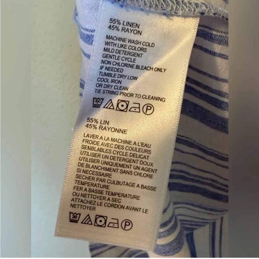 New Tommy Bahama Linen Blue and White Striped Maxi Skirt with Tie Waist - Picture 4 of 4